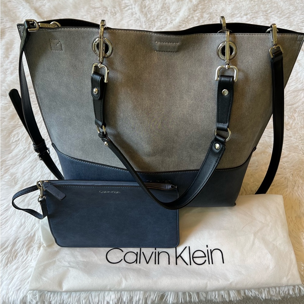 Calvin Klein Sonoma reversible tote with pouch - blue/grey OR black!